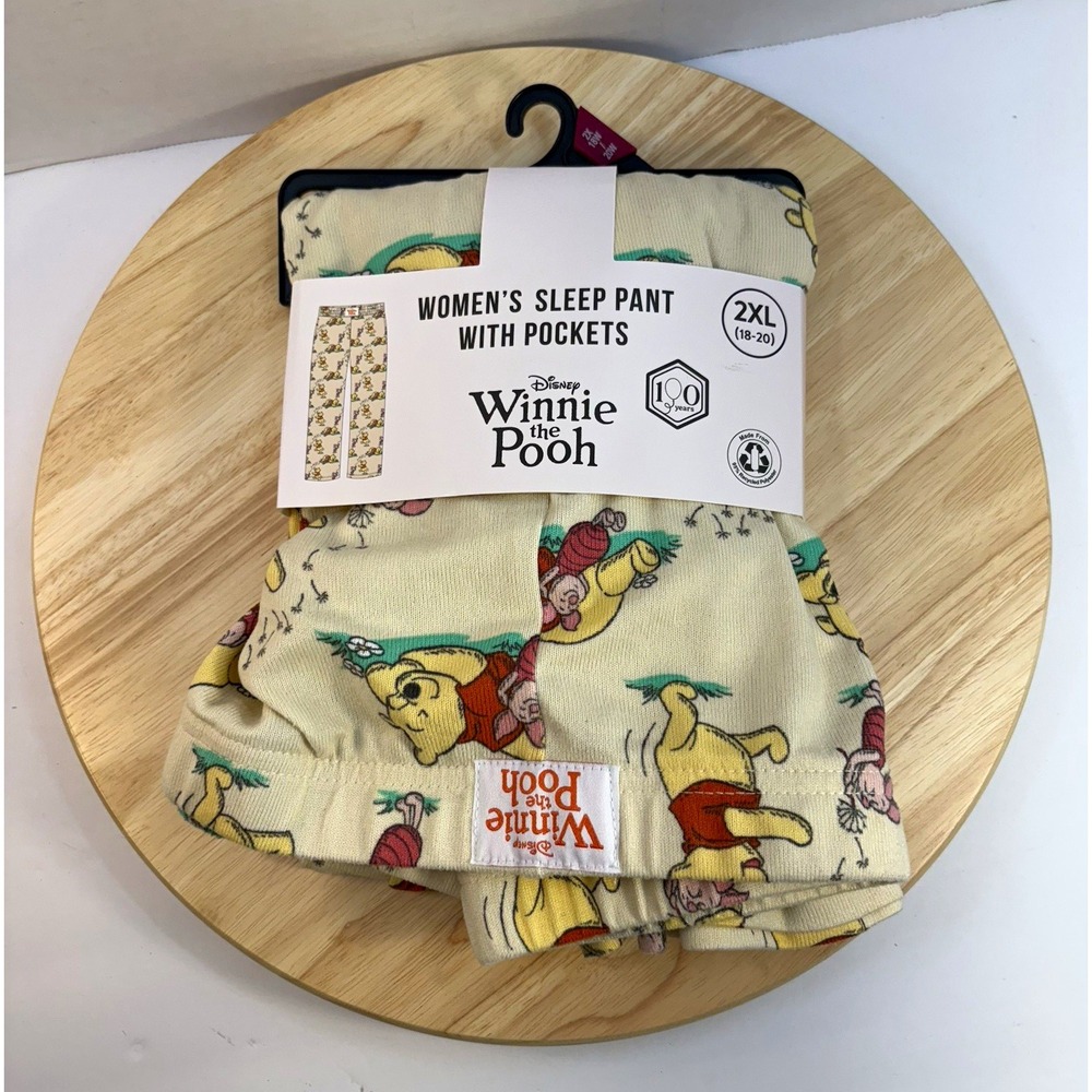 Disney Winnie the Pooh Women's Sleep Pajama Pants 2XL Beige Print Pockets